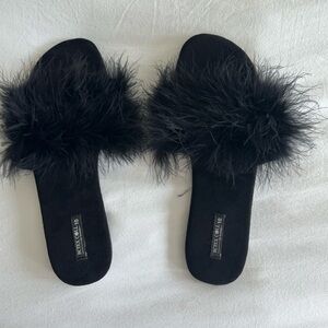 Women's Black Fuzzy Slides